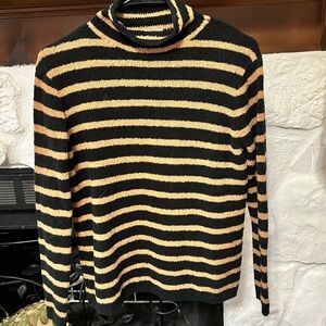3/$25 💋 J. Crew Women’s Black and Tan Striped Mock Turtleneck Sweater Size XXS